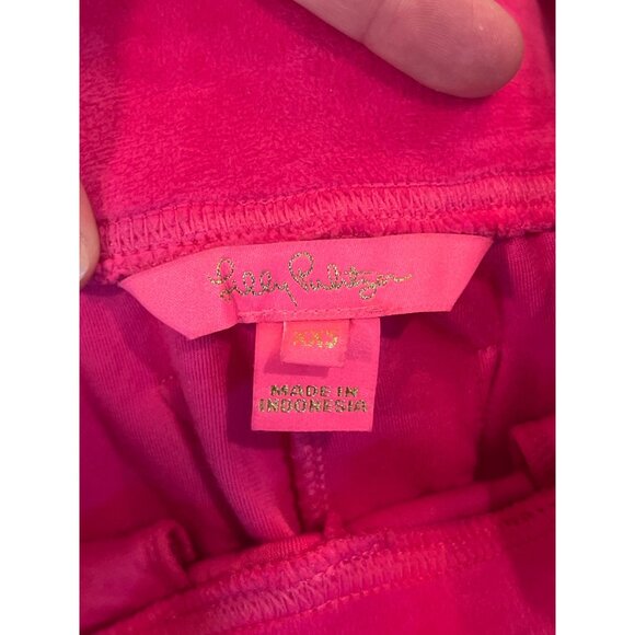 Lilly Pulitzer Hot Pink Velour Jogger Pants With Gold Accents & Elastic Waist Wo - Picture 9 of 9